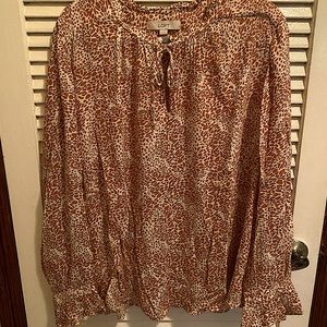 LOFT - Tie Neck Animal Print Peasant Shirt, Size Xl
